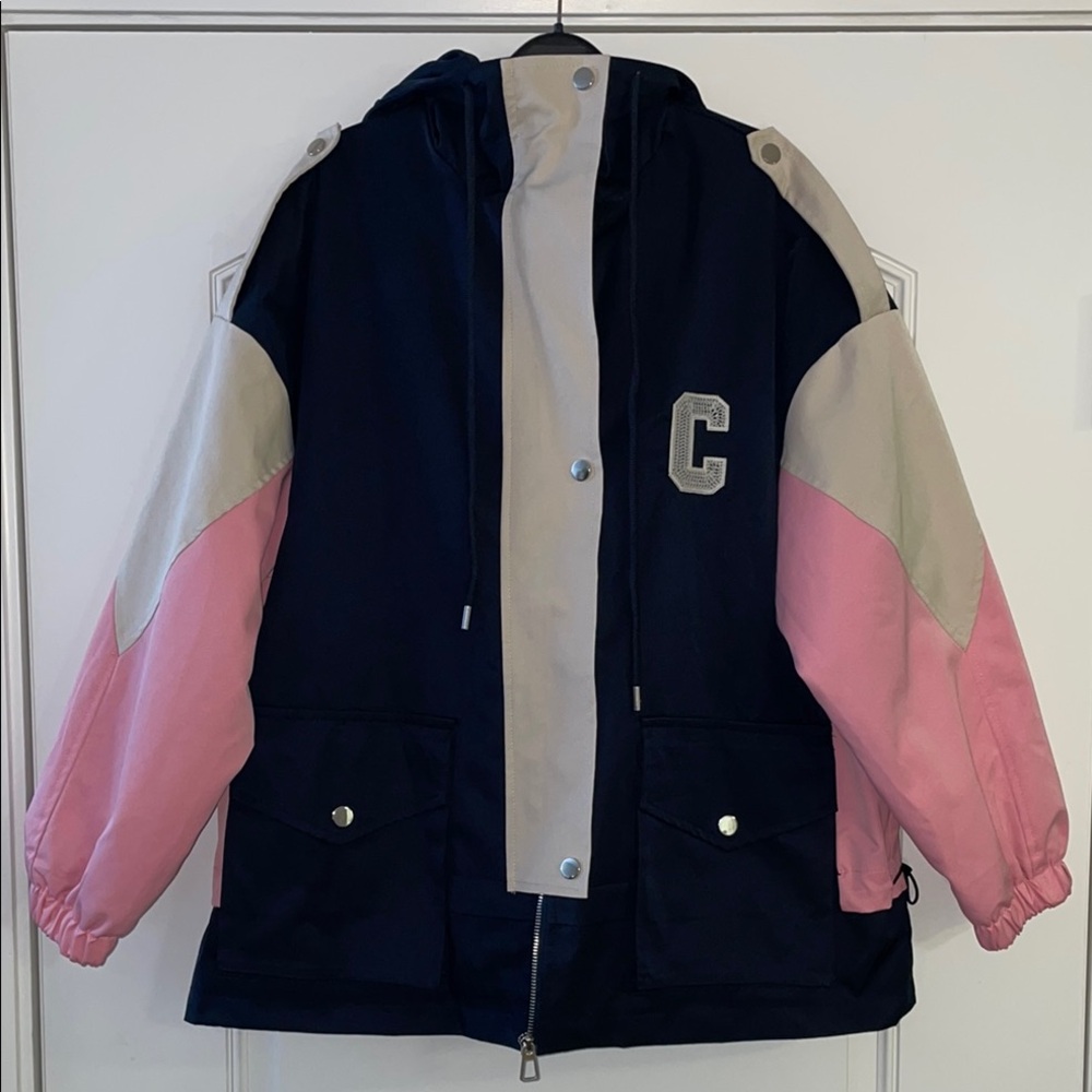 Pink and Navy Varsity Style Hoodie Jacket Parka